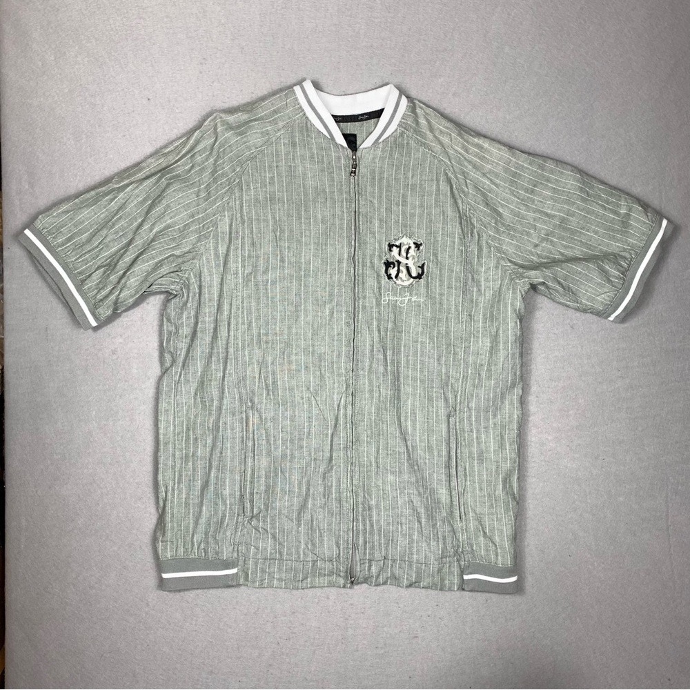 Y2K Sean John Zip Up Shirt Jacket Mens XL Pinstripe Linen